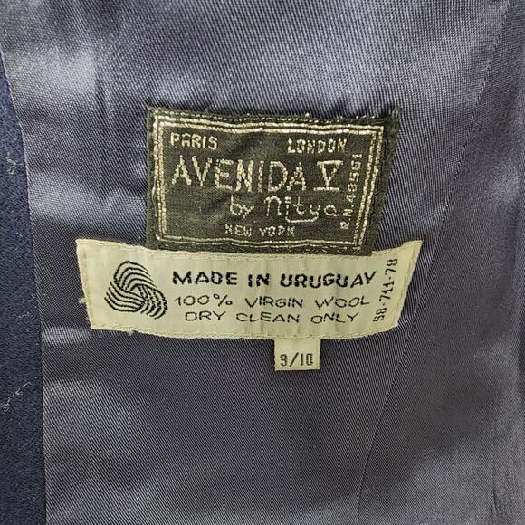 Avenida V by Nitya Virgin Wool Navy Blazer Gold Buttons Women Size 9/10 Vintage - Picture 7 of 7